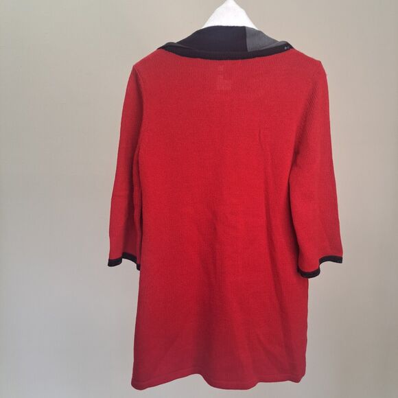Style & Co Red White Black Sequin Trim Knit Sweater Dress & Scarf Set - Size P/L - Picture 11 of 16